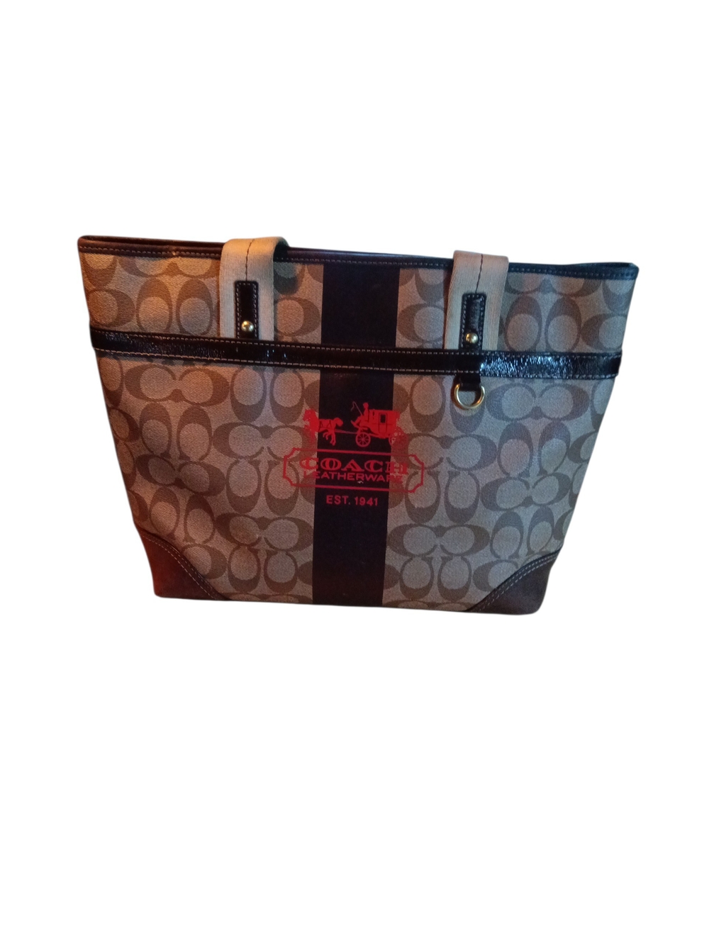 COACH Heritage Signature Stripe Tote Bag Straps Might Need To Be Cleaned